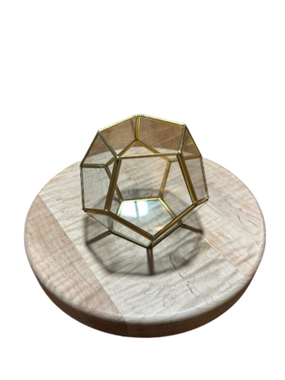 Vintage Geometric Glass Terrarium Brass Tone Mini Succulent Air Plant Holder